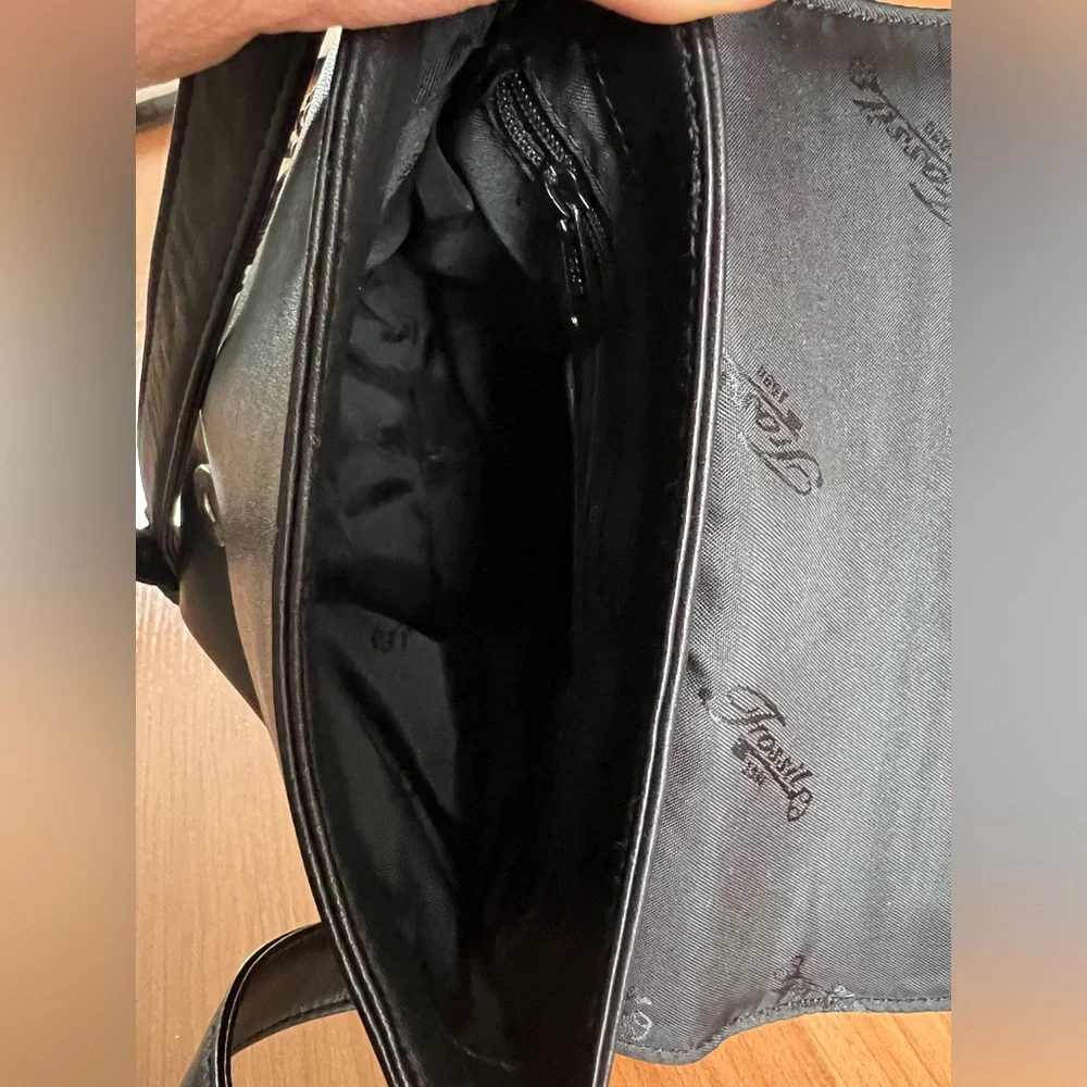 Vintage Fossil 75082 Black Leather Crossbody Bag Key Charm Soft Leather